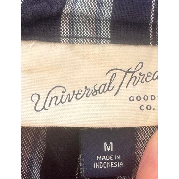 Universal Thread M Button Front Tie Waist Navy Blue Stripe Short Sleeve Top - Picture 3 of 8